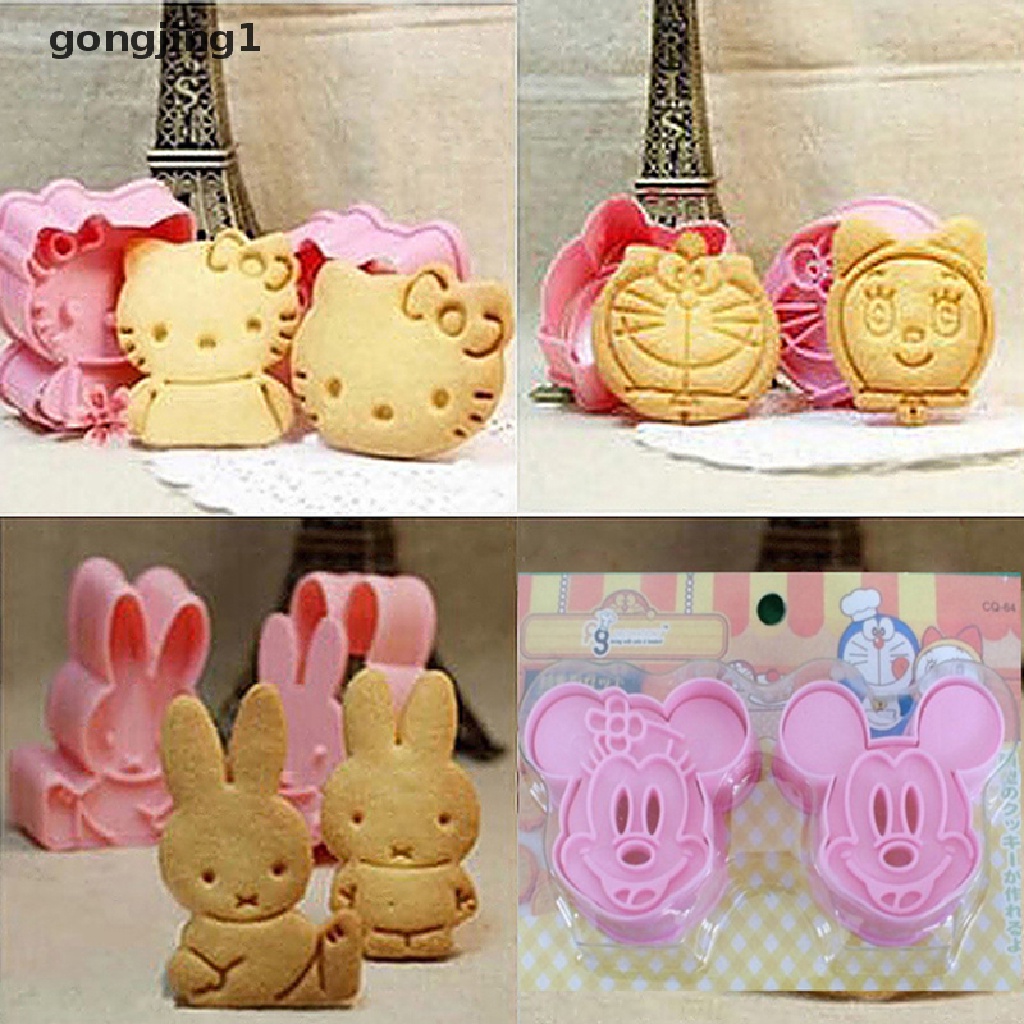 Ggg 1pasang Pemotong Kue Kering Plastik Lucu Kartun Pressable Biscuit Mold Cetakan Kue ID