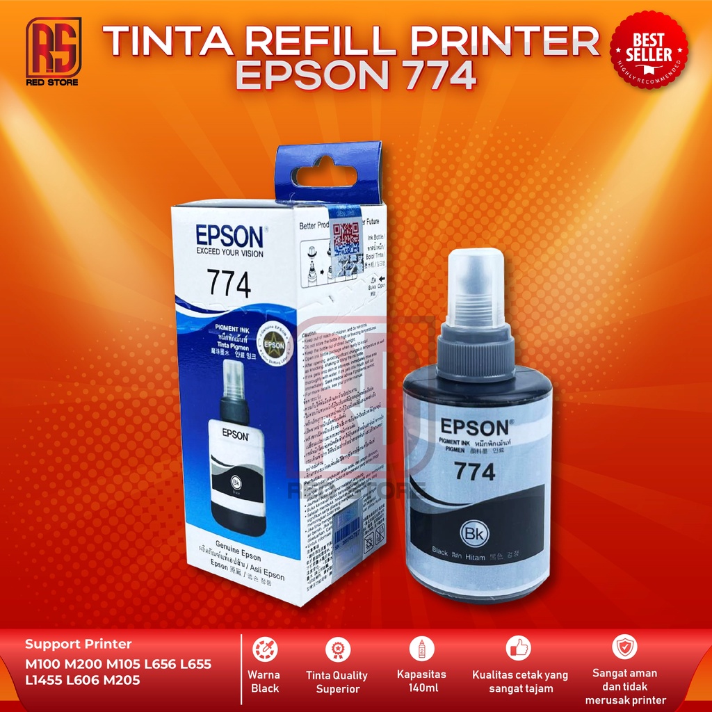 Tinta Epson 774 Black For Printer  M100 M200 M105 L656 L655 L1455 L606 M205 Kemasan Baru