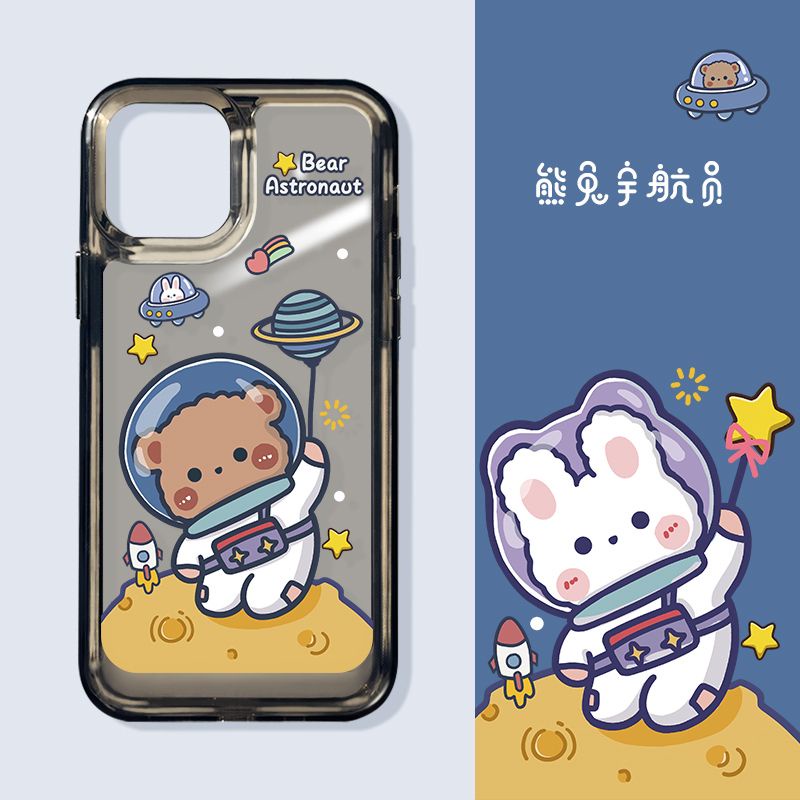 IPHONE Casing Lucu Beruang Astronot Shockproof Soft Phone Case Kompatibel Untuk Iphone14 13 11 12 Pro XS Max X XR 78 6 6S Plus Casing Transparan TPU Cover