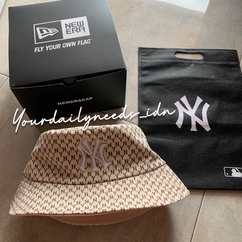 TOPI MLB NEW ERA NY MONOGRAM BUCKET HAT REVERSIBLE FREE TOTEBAG FREE BOX