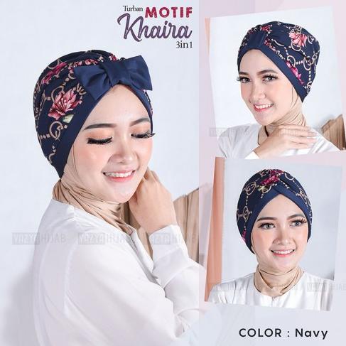 [D-1@9 ➸) KHAIRA Jilbab Turban Instan Motif Wanita Dewasa Langsung Pakai - Hijab Kerudung Turban Ins