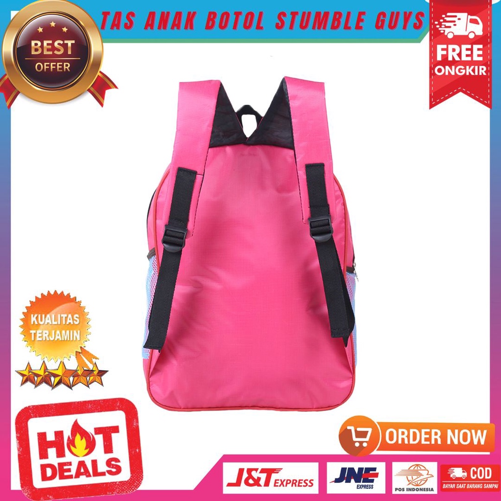 Tas Gendong Anak Cewek Motif Stumble Guys Warna Pink Ransel Anak PAUD TK Gratis Botol Minum Backpack Sekolah Ngaji TPA TPQ Murah