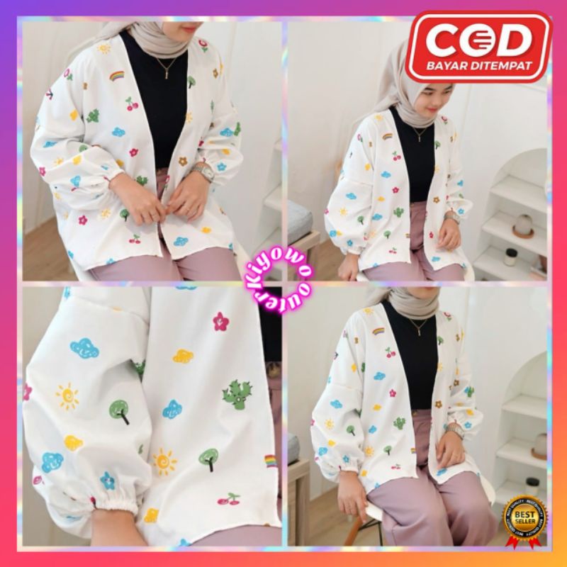 Outer kiyowo oversize motif lengan karet - outer cardigan bahan katun rayon