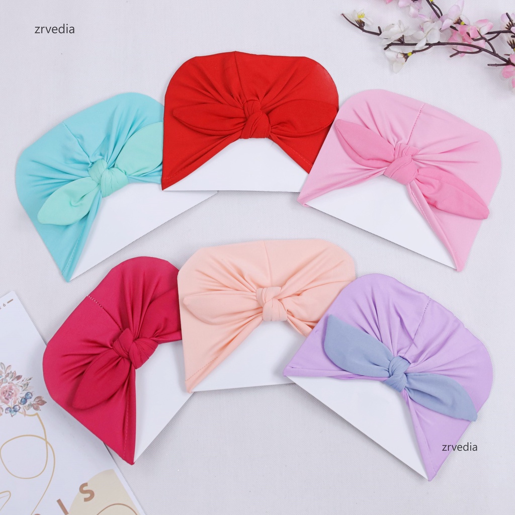 Turban Bayi Anak Perempuan / Headband Hijab Anting Pom Pom Ciput Gemoy Baby Polos Pita Topi Jilbab Murah ZR Vedia