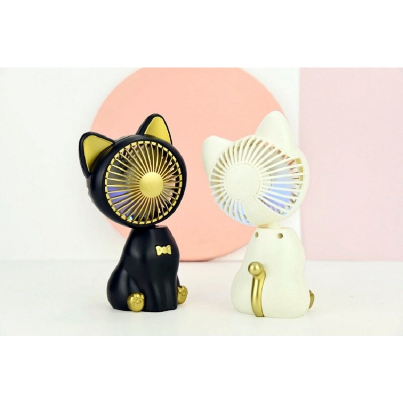 KP027 Kipas Mini Motif Kucing Duduk LED / Cat Mini Fan LED Recharge / Cat Manequin Fan