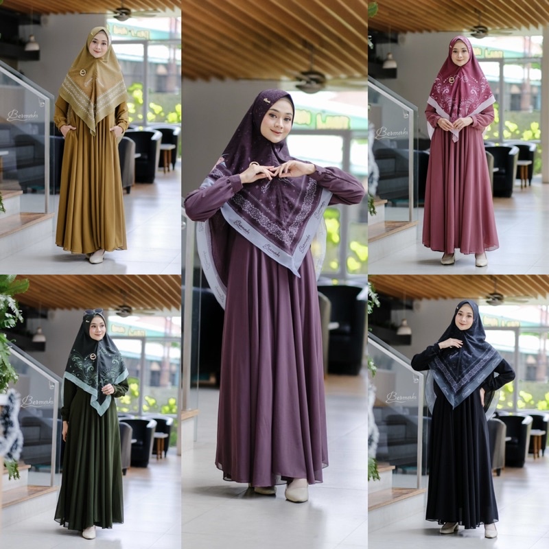 Aldheerastore Set Gamis Original Bermerks Kanaya Syar'i Full Ceruty Babydoll Bermerks Swarovsky Berm