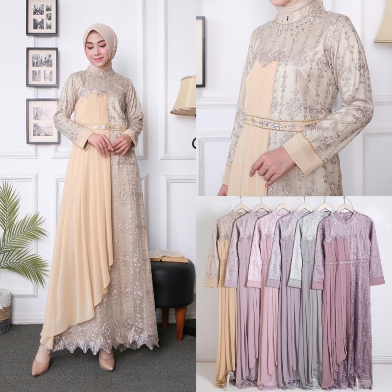 CELINA Dress - Gamis Brukat Pesta Kondangan - Seragam Bridesmaid Pernikahan - Baju Wisuda Lamaran - 