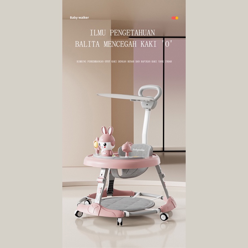 Mmflight Baby Walker Lipat Mainan Musik Walker Alat Bantu Jalan Bayi