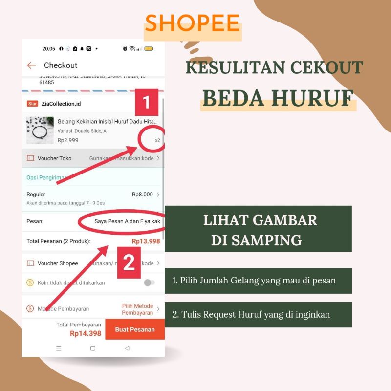 Gelang Inisial Huruf Anti Air Hitam Series GG Kekinian Huruf Bulat