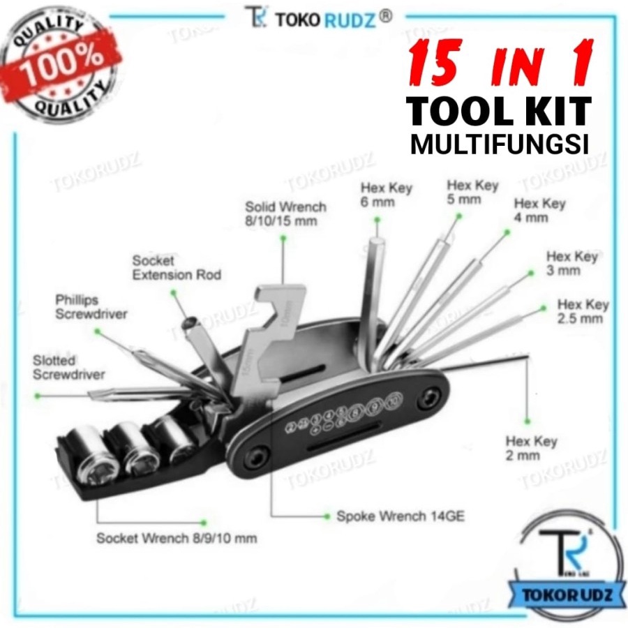 Kunci Set Multifungsi 15 in 1 Tool Kit Bike Perlengkapan Sepeda