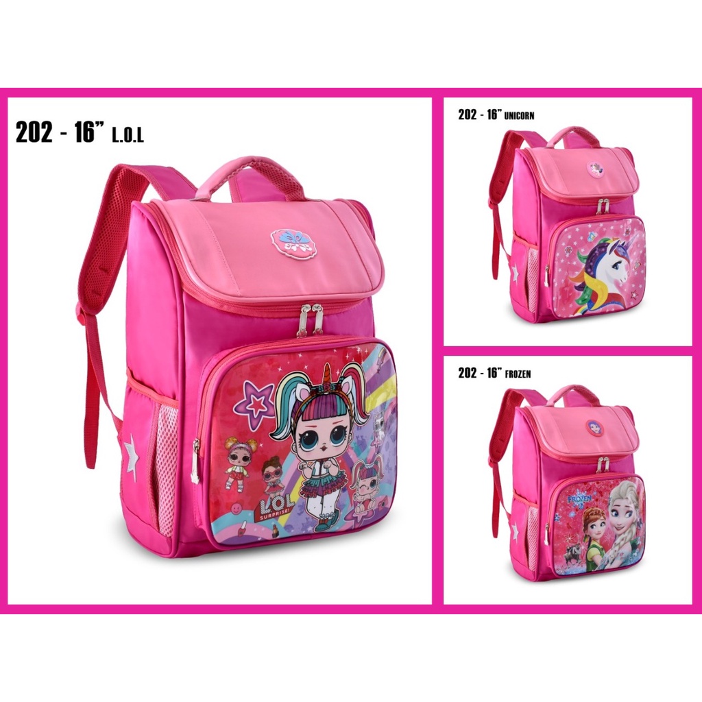 ( RSBY ) Tas Anak Sekolah Cartoon 202-16 Girl Tas Anak Perempuan Motif Frozen LOL Unicorn