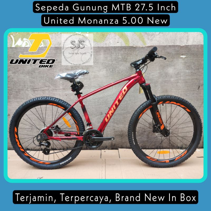 Sepeda Gunung MTB 27.5 Inch UNITED MONANZA 5.0 Alloy 3x8 Speed Rem Hidrolik New