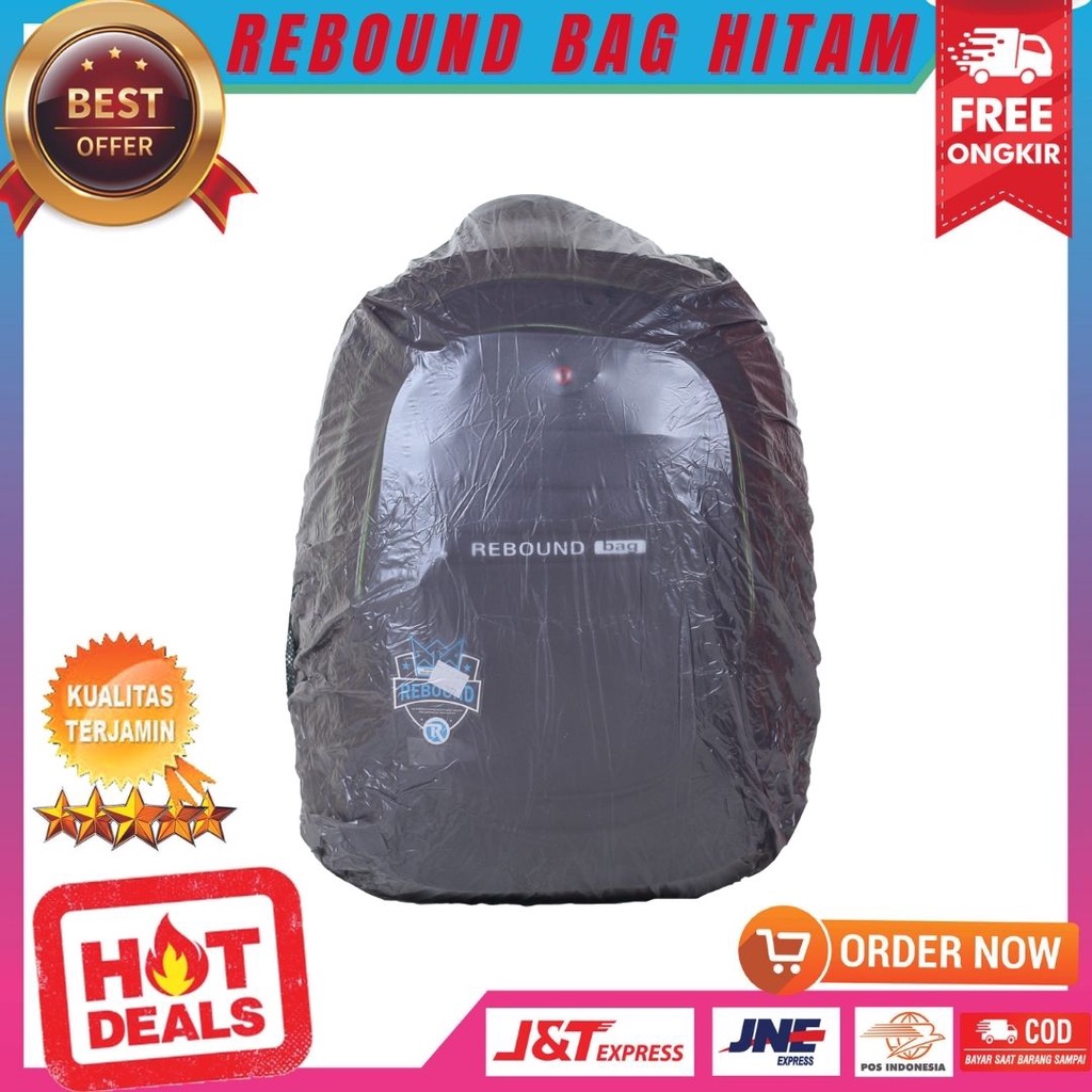 Tas Ransel Pria Bahan Nilon Backpack Anak Mahasiswa Cowok Keren Ransel Sekolah Kuliah Kerja Multifungsi Bonus Raincover Rebound Bag Hitam