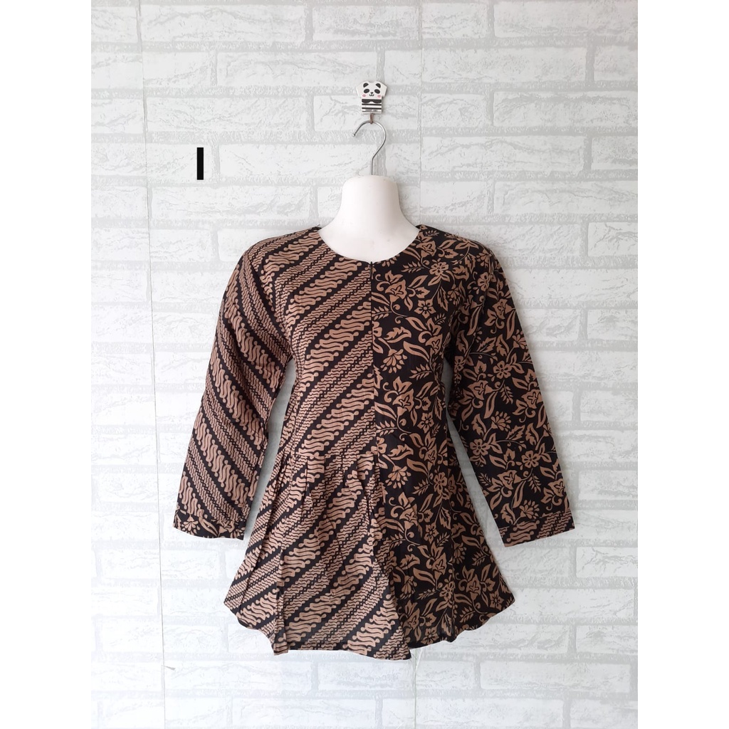 Blouse batik kerja motif  seling resleting