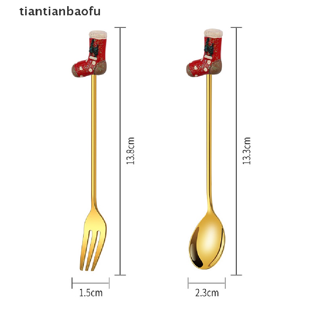 2 Pcs / Set Sendok Garpu Buah / Dessert / Kopi Desain Pohon Natal Rusa Untuk Dekorasi