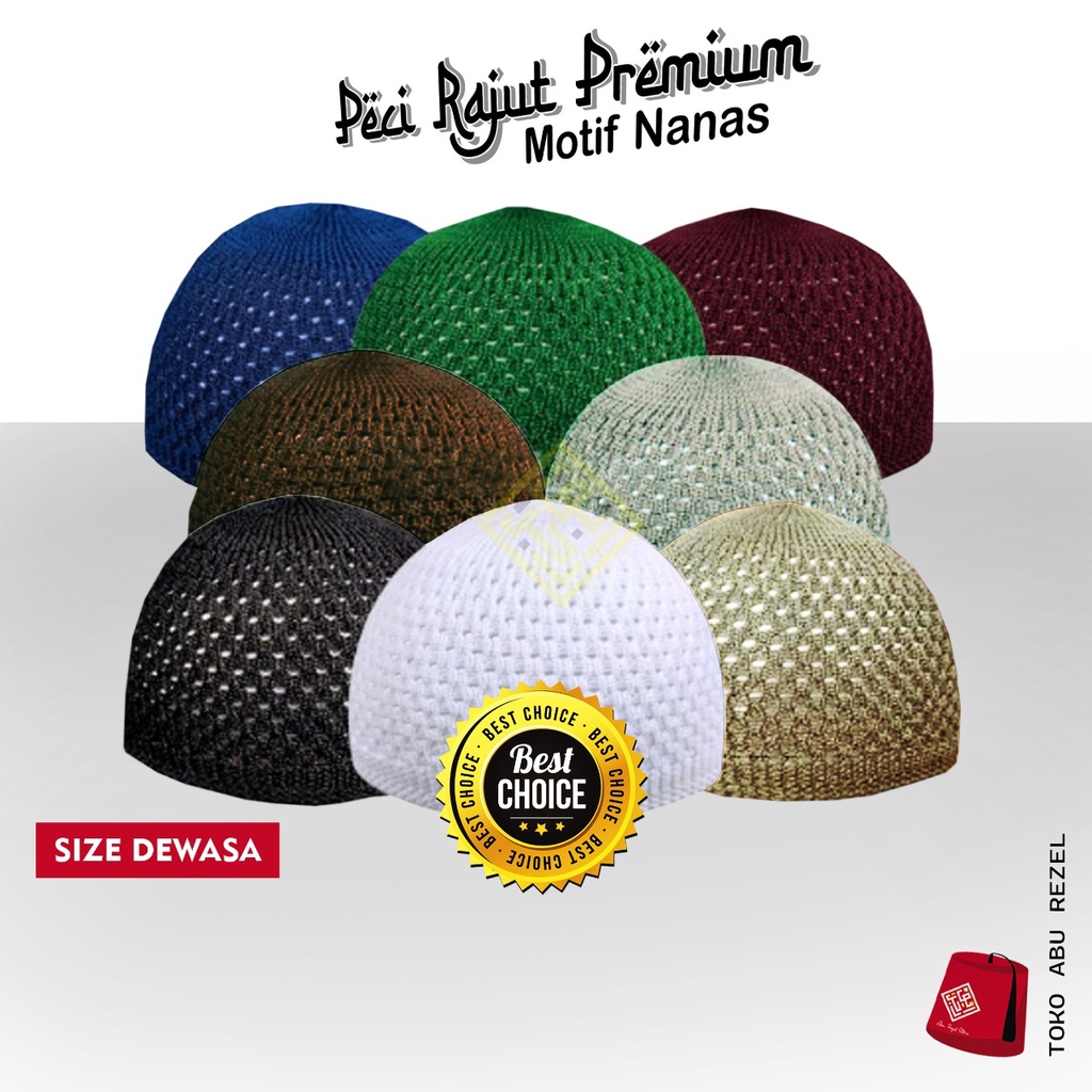 PECI RAJUT PREMIUM - Uk. Dewasa  All Size Super Tebal Motif Nanas | Oleh-Oleh Haji &amp; Umroh | bisa Grosir dan Eceran | Hand Made