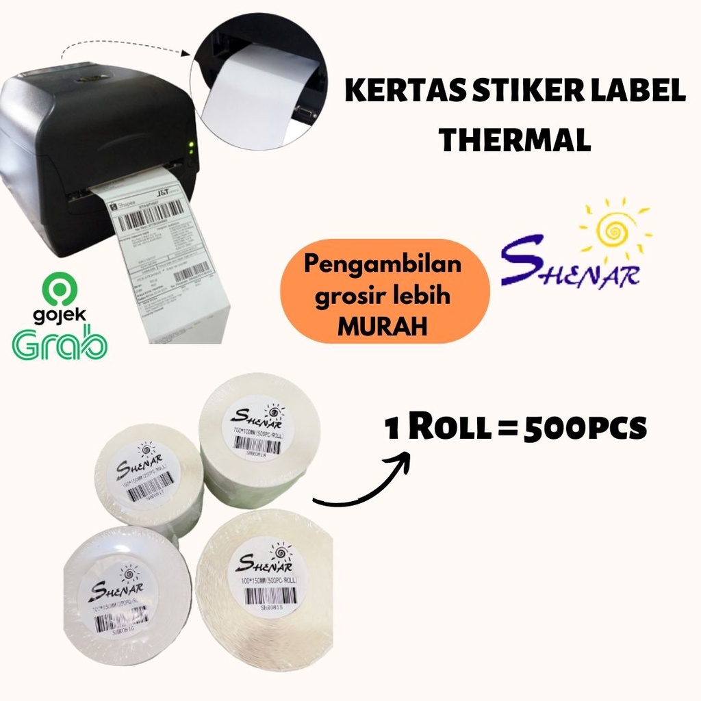 SHENAR,(COD) THERMAL LABEL 100x150 Isi 500pc Thermal Paper Roll/Lipat Lebih Tebal