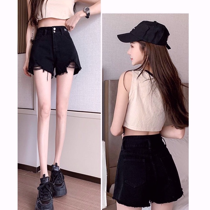 [Cewek_id]Celana jeans pendek wanita korean style highwaist hotpants dewasa premium ripped jumbo denim kekinian ootd