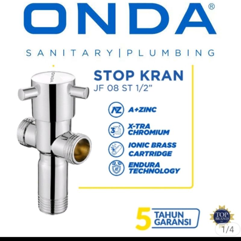KRAN AIR CABANG 2 ONDA STOP KRAN TOILET SHOWER KRAN CABANG KAMAR MANDI ONDA ½" INCH JF 08 ST