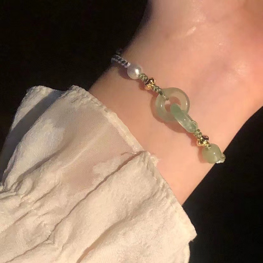 [COD Tangding]elegan Meniru Hetian Giok Cincin Ganda Dikepang Gelang Anyaman Tali Tangan Gesper Perdamaian Perhiasan Hadiah