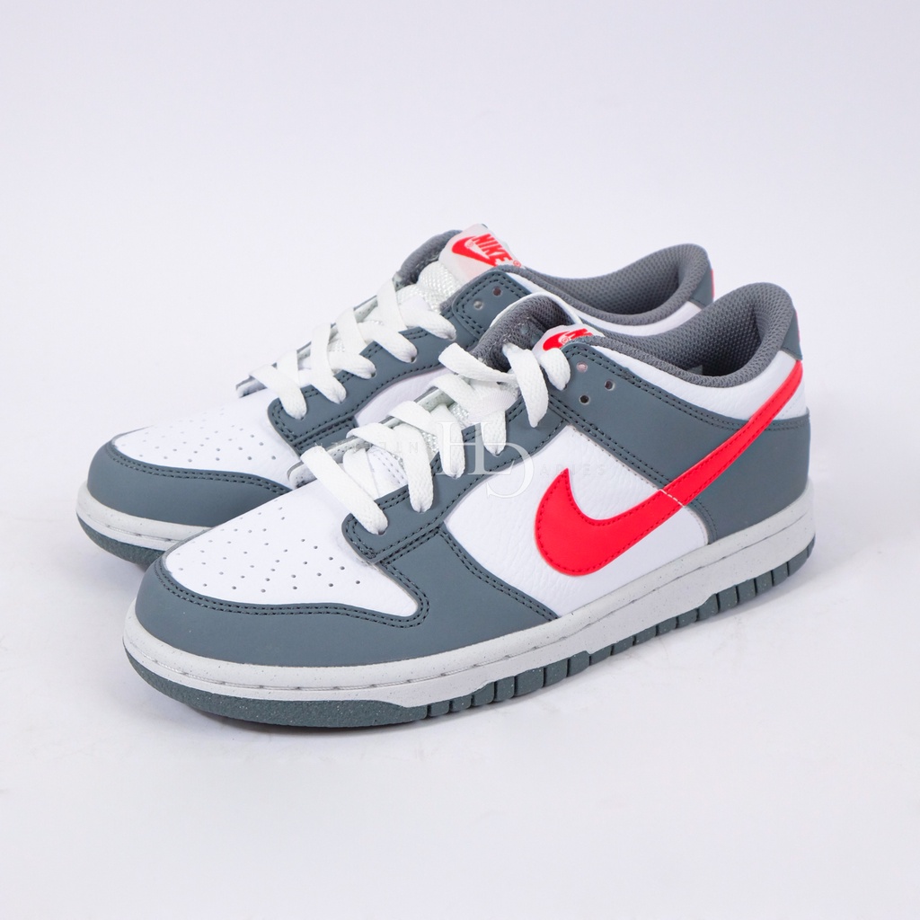 Nike Dunk Low White Grey Red (GS) FB8038-001 100% Original