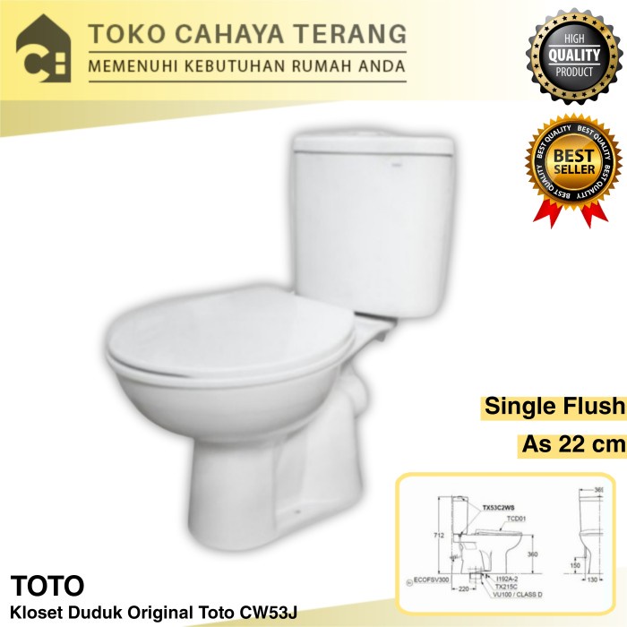 Kloset Kloset Duduk Putih Toto Cw53J / Kloset Toto / Kloset Original Toto