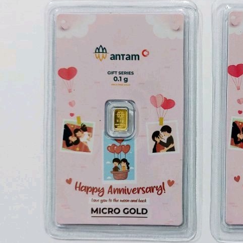 EmasKITA EMAS 0.1 GRAM KADO HARI JADI HADIAH UCAPAN HAPPY ANNIVERSARY MICRO GOLD 0,1 ANTAM HARTADINA