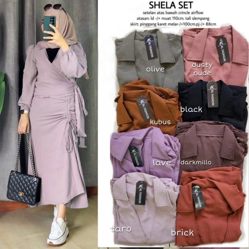 GAMIS STORE | Shella Set Rok Setelan 2in1 Polos Basic Matt Cringkle Airflow Fit To XL Besar Premium