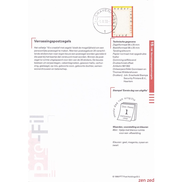 

A282 Prangko Info Page Belanda 1998 Greeting Stamps 1 Pcs