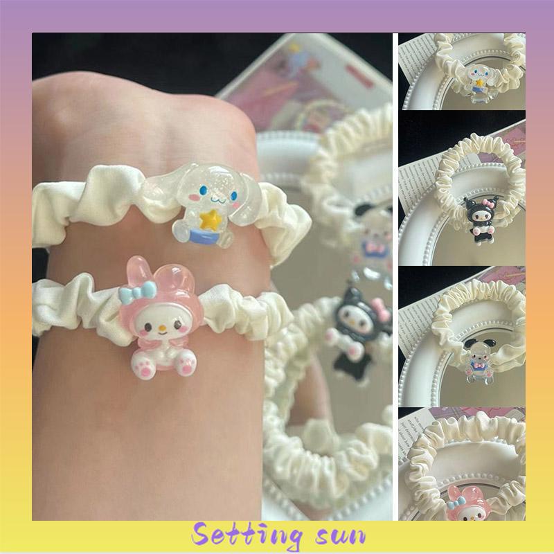 Kartun Cinnamoroll Dog Lipit Cincin Rambut Gadis Manis Lucu Tali Rambut Karet Gelang Karet TN