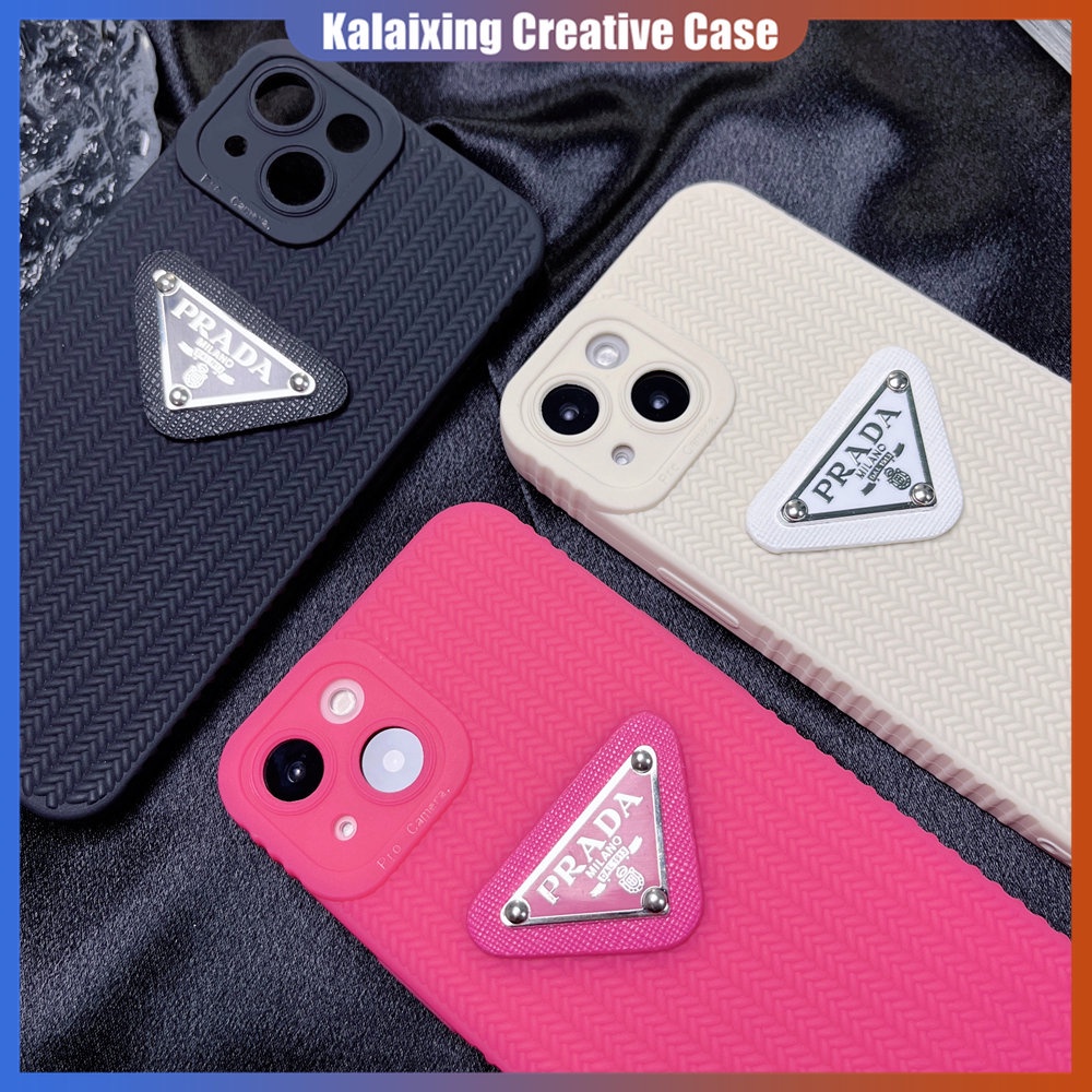 Casing Ponsel TPU Lembut Prada 3D Untuk iPhone 14 Pro Max13 12 11 ProMax Xs Max Xr X Xs 7Plus 8Plus Casing Tekstur Tenun Penutup Belakang