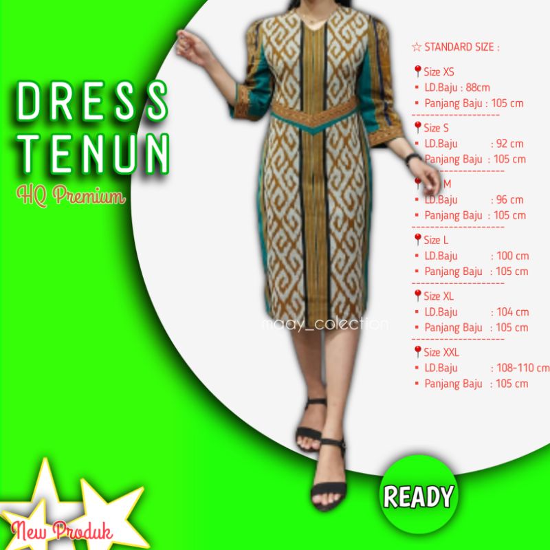 Dress Tenun Jepara Model Span Warna Calm Kombinasi Hijau Tosca