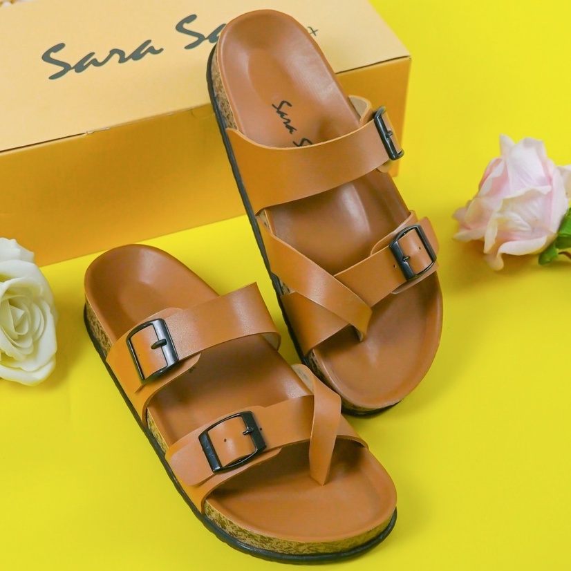 SARASARA YUK - Sandal Wanita Slop Casual Model Birken Sol Puyuh SARA SARA KELLY Sendal Selop Cewek Kulit Santai Strap Gesper Ban dua Empuk Size 36 37 38 39 40 Warna Green Hijau Soft Anti Slip Premium Original Kekinian Terbaru Shoes ORI Mall Official Store