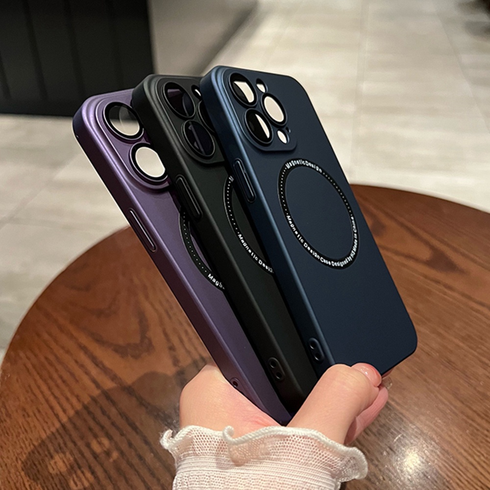 IPHONE 0.8mm Ultra Tipis Slim Matte Magnetik Untuk Iphone11 12 13 14 Pro Max Xs Max XR 14plus Case Lensa Kamera Kaca Hard Casing PC