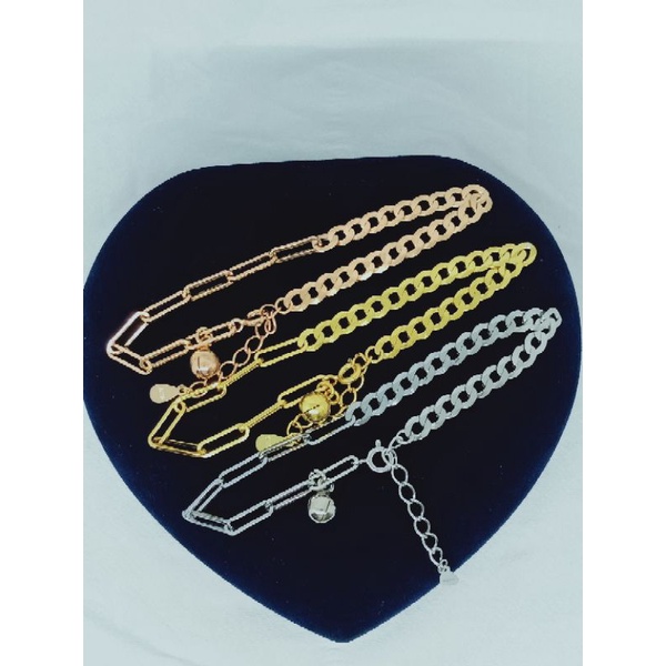 gelang rantai paperclip kombinasi sn +1 bel / gelang perak asli silver 925 lapis emas/ gelang fashion wanita terbaru