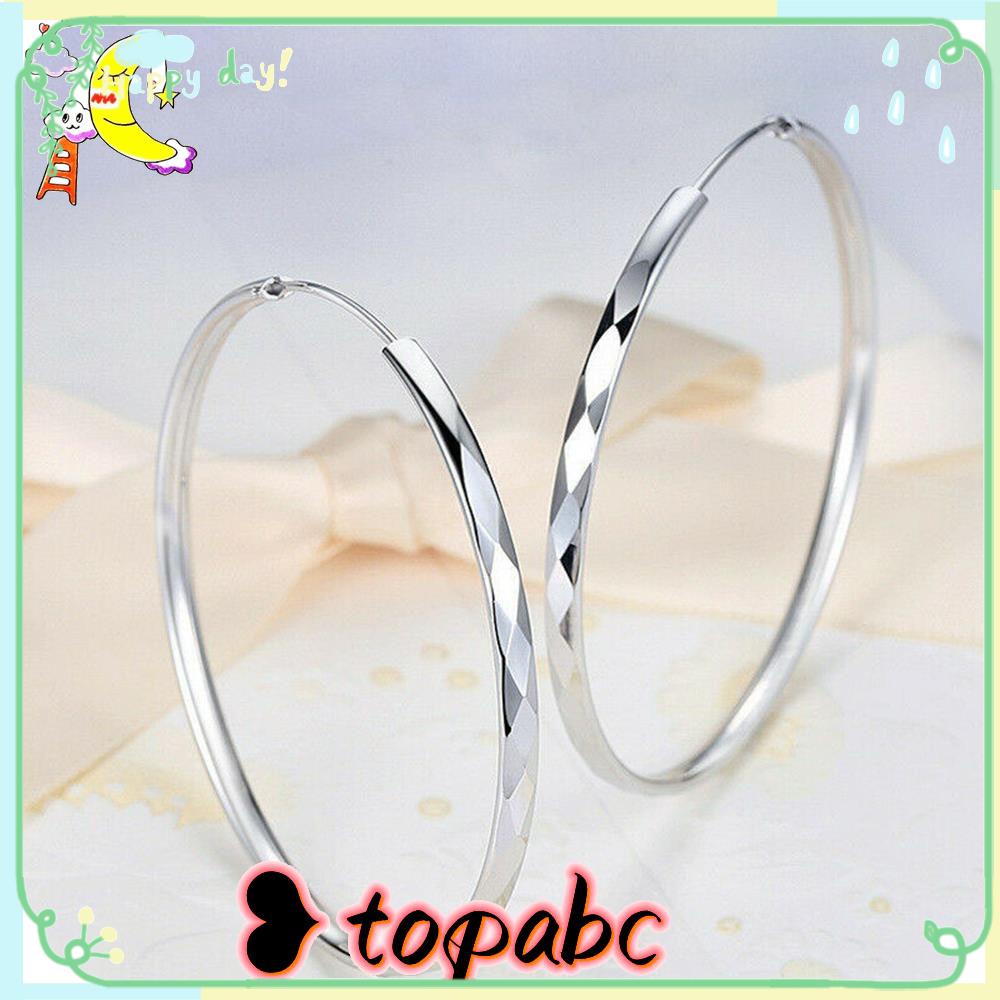 Top Hoop Earrings 30mm-60mm Perhiasan Tindik Warna Silver Anting Loop Halus