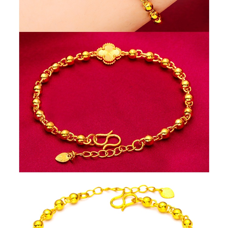 Goldkingdom Perhiasan Fashion Emas Asli Kadar 375 Bangkok Aksesoris Ready Stock Gelang Manik-Manik Wanita Merek Glossy Liontin Gelang