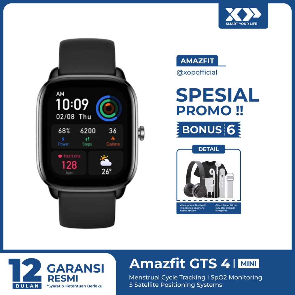 Amazfit GTS 4 Mini Smartwatch SpO2 GPS Female Cycle 120+ Sports Modes - Garasi Resmi