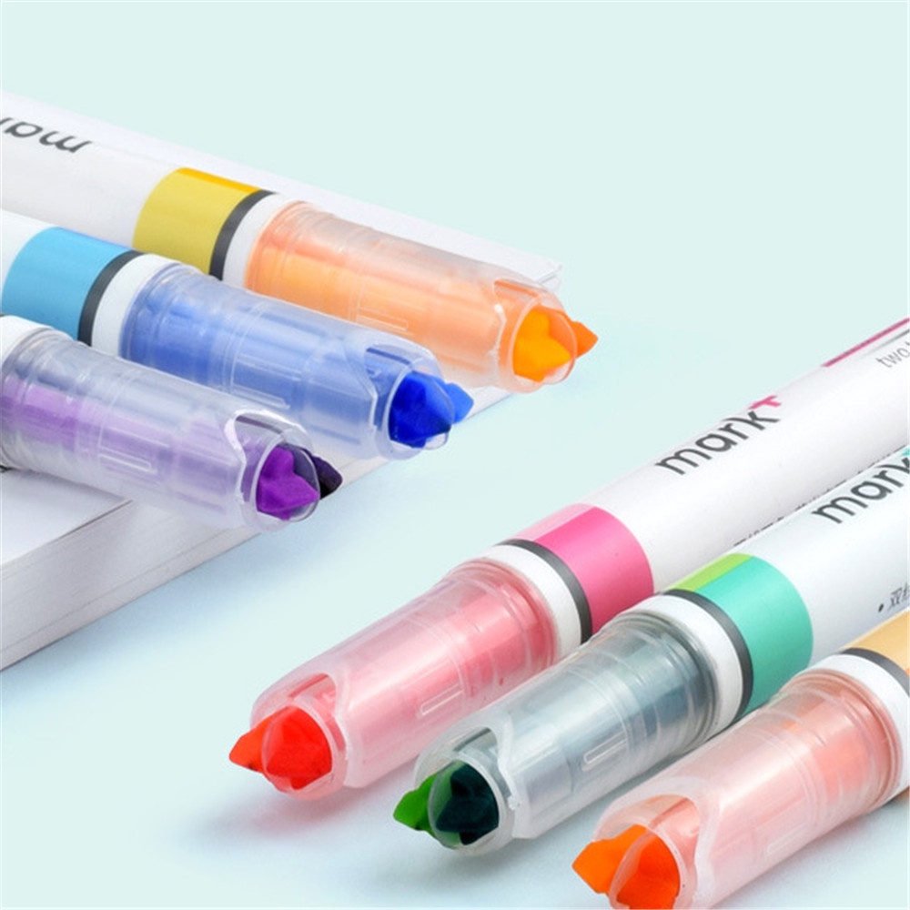 6pc /box Siswa Sekolah Warna-Warni Garis Ganda fluorescent Tangan Akun pen Stabilo Spidol