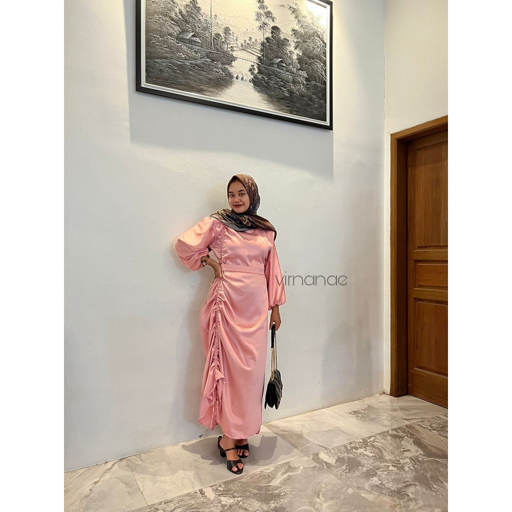 ( READY ) Clara Dress Baju Pesta Modern Remaja Bridesmaid Model Serut Pinggir Bahan Maxmara Ukuran Jumbo XXL