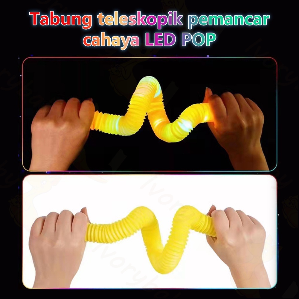 Ivorybaby light up pop pipes led Mainan viral anak pop tubes Mainan lampu stick pipa selang