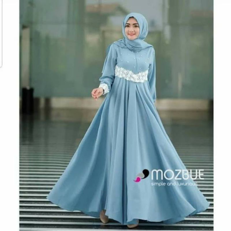 Pinka - Gamis Dress Brukat fit to L Kondangan Nikahan Biru Muda