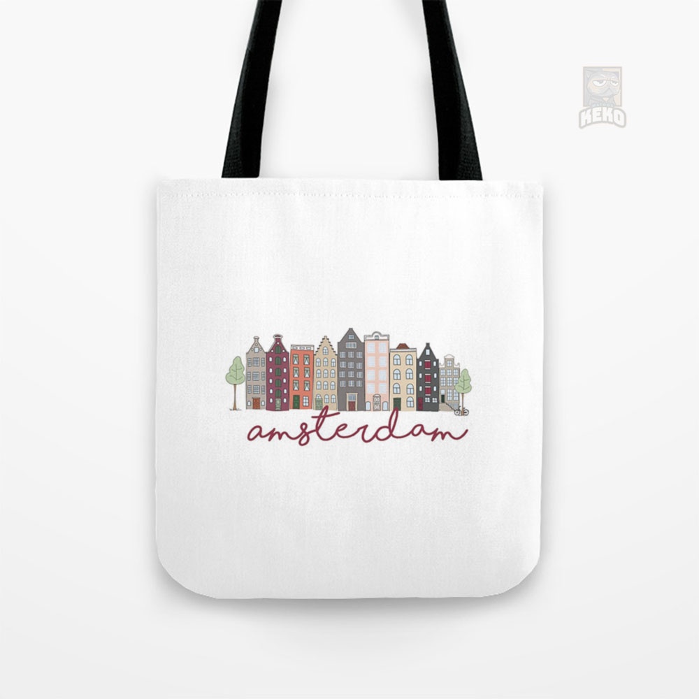 Amsterdam Canal Houses Tote Bag Kanvas