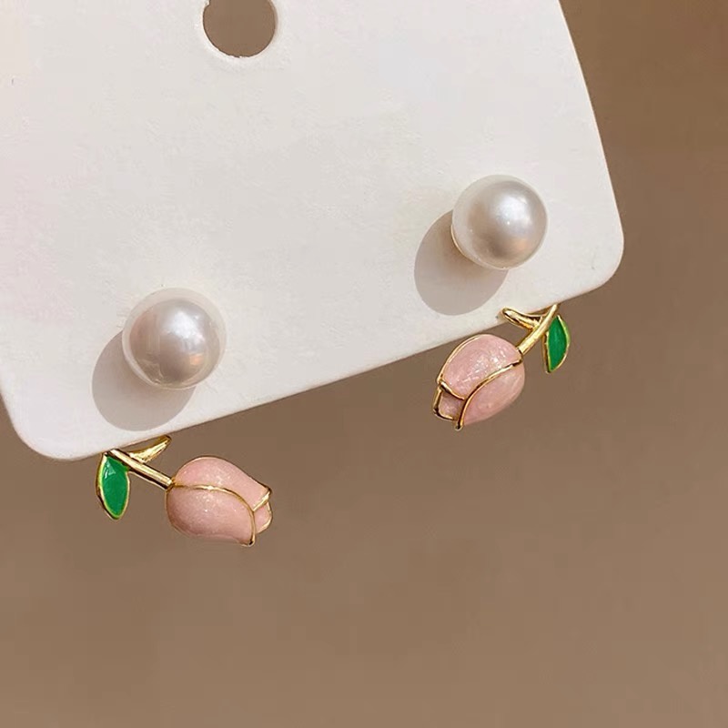 Anting Mutiara Tulip Gaya Baru Anting Temperamen Segar Kecil Anting-Anting Super Peri Manis Desain Korea Cahaya Mewah High-End Anting-Anting