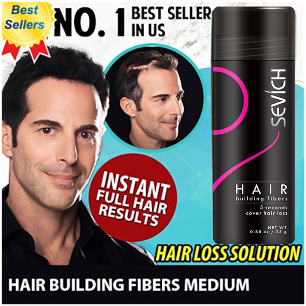 Sevich Hair Building Fibers - Bubuk Fiber Penebal Rambut (Hitam/Dark Brown) 25Gram Fibers Menutup Rambut Yang Botak Atau Tipis - Natural Fiber Powder Material (Tidak Hair Growth )