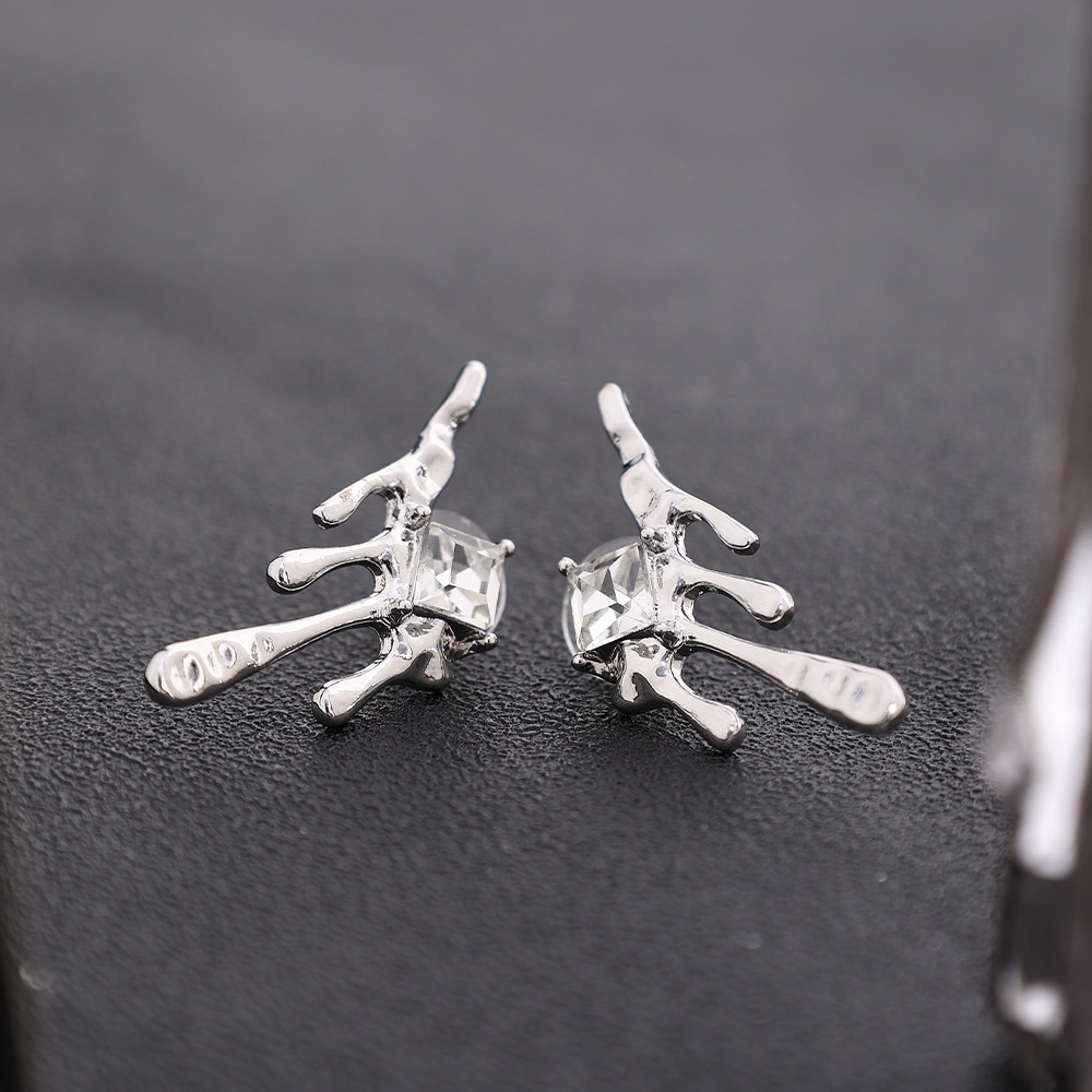 Gadis Pernikahan Zirkon Mengkilap Elegan Korea INS Logam Wanita Ladies Perak Tetesan Air Liontin Anting Pesta Stud Earring Geometris Stud Earrings Bridal