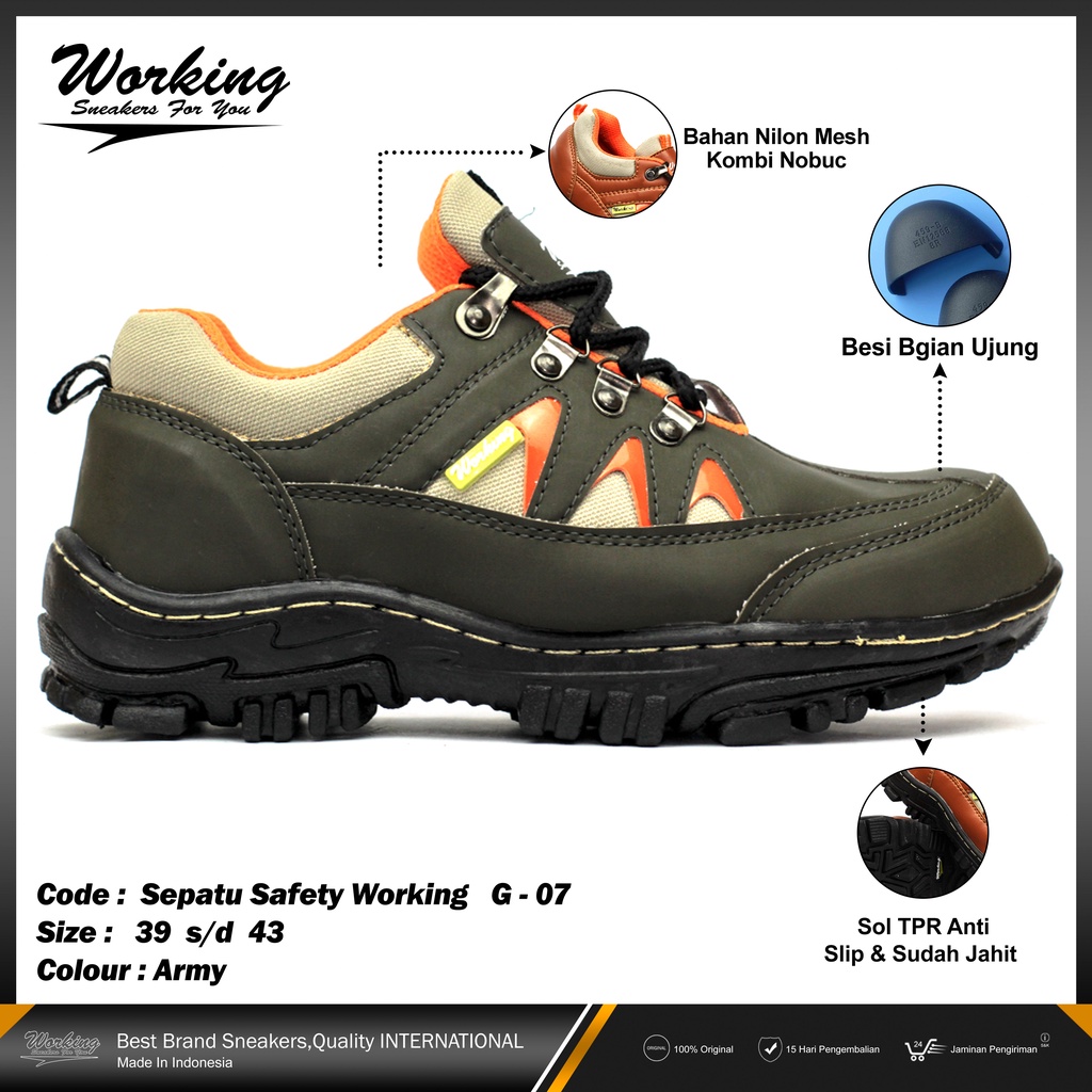 Working Sneakers For You Sepatu Pria Safety Ujung Besi G-07 Sol Karet Original 100%