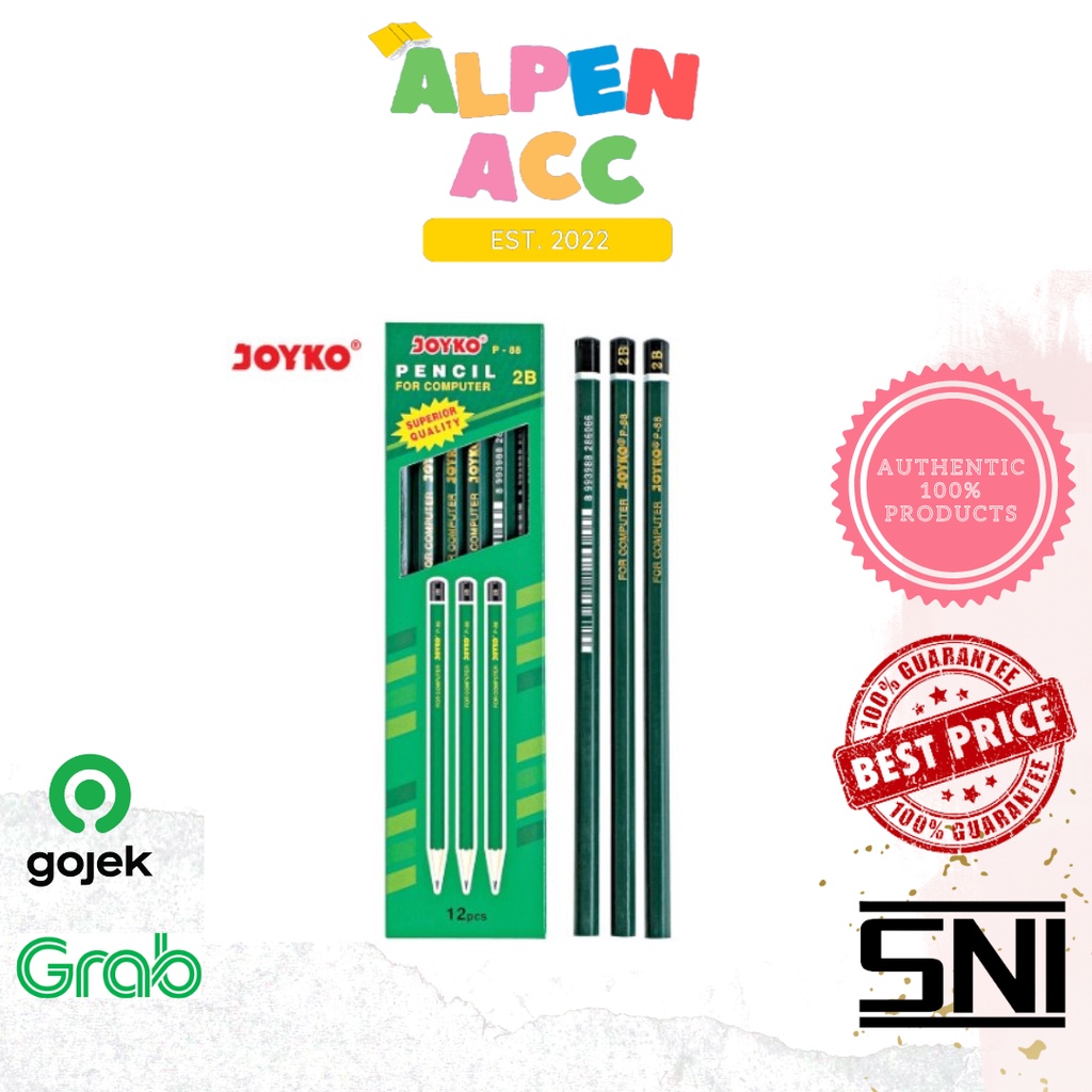 

JOYKO Pencil Kayu | Pensil Joyko P-88 2B | 1BOX : 12PCS