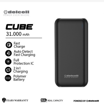 Power Bank Delcell CUBE PowerBank 31000mAh 2A Dual input Port Type C &amp; Micro USB