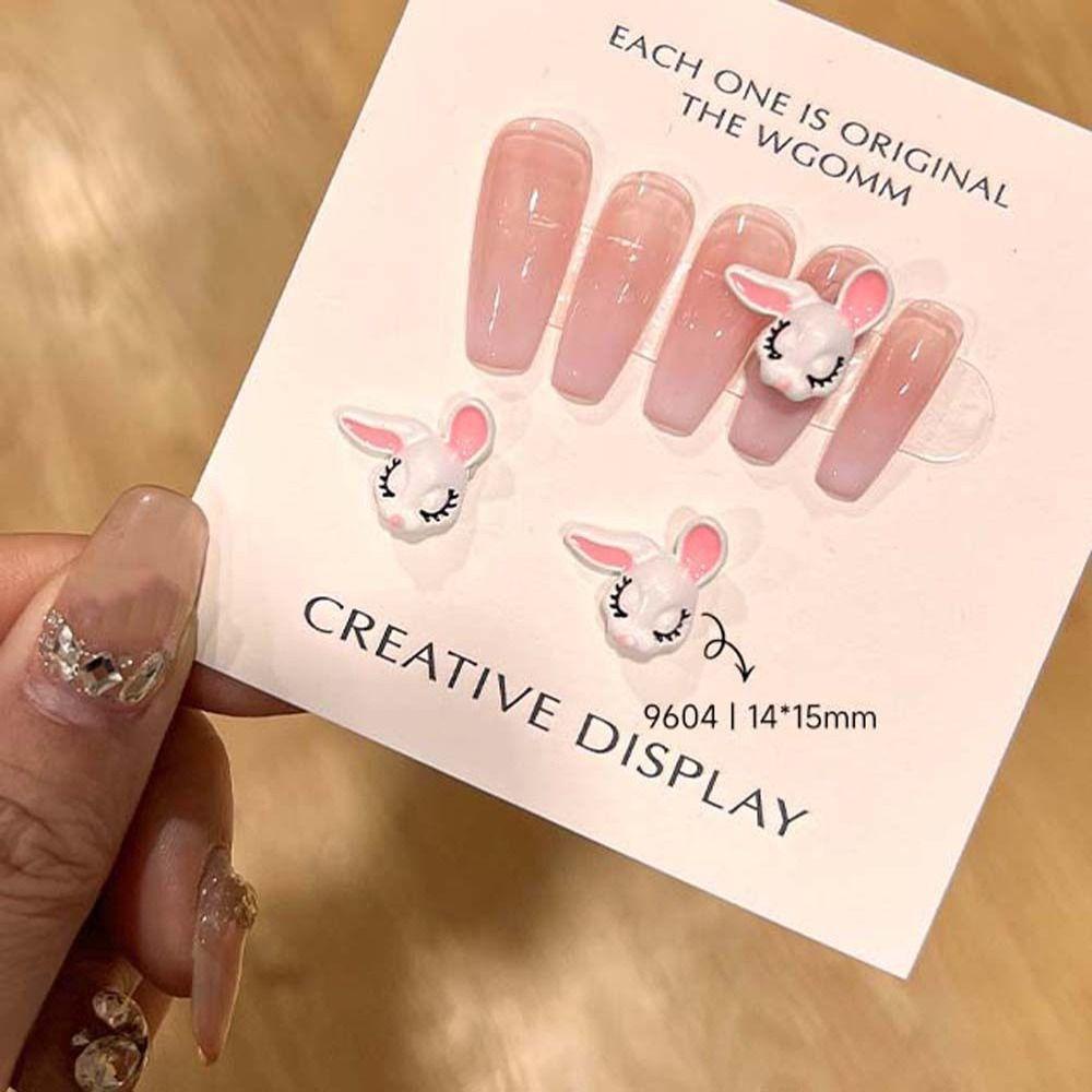 AUGUSTINA Agustina Kelinci Kuku Berlian Imitasi Wanita Nail Charms Ikatan Simpul Zirkon Kartun Nail Art Drills